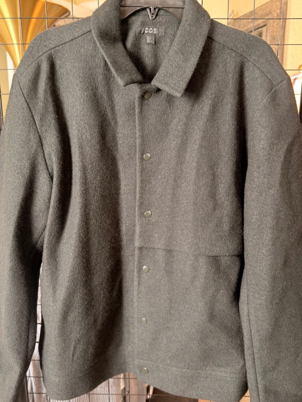 COS Gray Wool Blend Overshirt Jacket Minimalist Button Front L